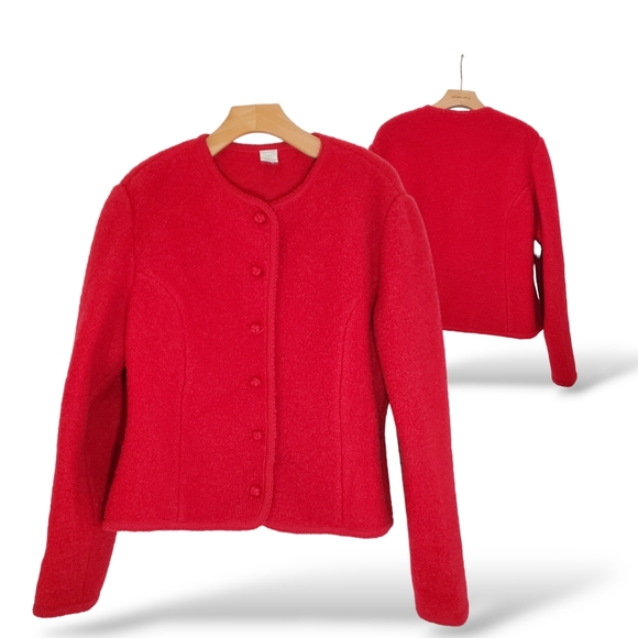 Lands End Women's Petite Vintage 100% Wool Button Front Blazer Cardigan Jacket - Picture 4 of 10